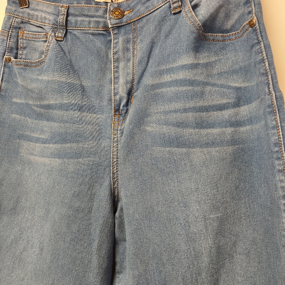 Machine Pour Neuf Mode Wide Leg Jeans Blue Denim Side Slit Raw Hem Size 10/12 - Picture 10 of 12